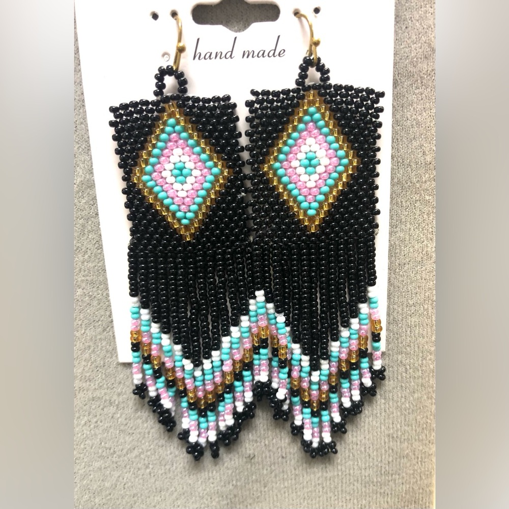 Colorful Bohemian Earrings Czech Beads Tassel Dangle Ethnic Handmade Earrings